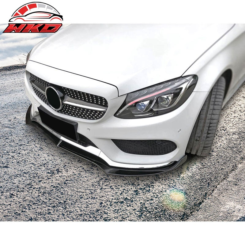 Fits 15-18 Benz W205 C-Class DP Style Front Bumper Lip Spoiler PP - Gloss Black