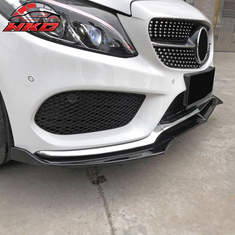 Fits 15-18 Benz W205 C-Class DP Style Front Bumper Lip Spoiler PP - Gloss Black