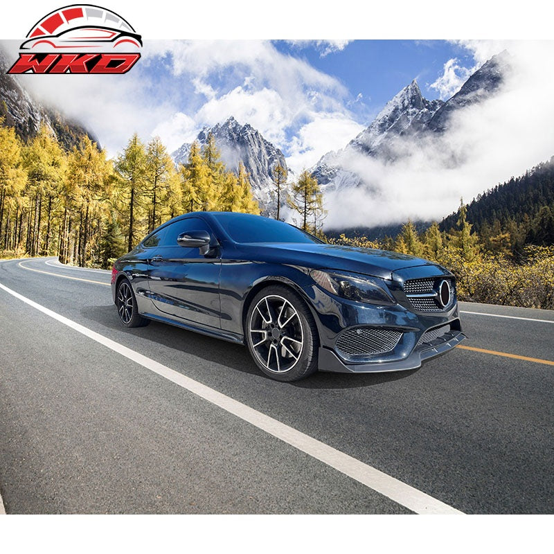 Fits 15-18 Benz W205 C-Class Sport B Style Front Bumper Lip Spoiler Unpainted PP
