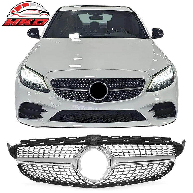 Wholesale 19-21 Benz W205 C300 C43 AMG Diamond Front Upper Grille Unpainted & Chrome - Wikond Auto