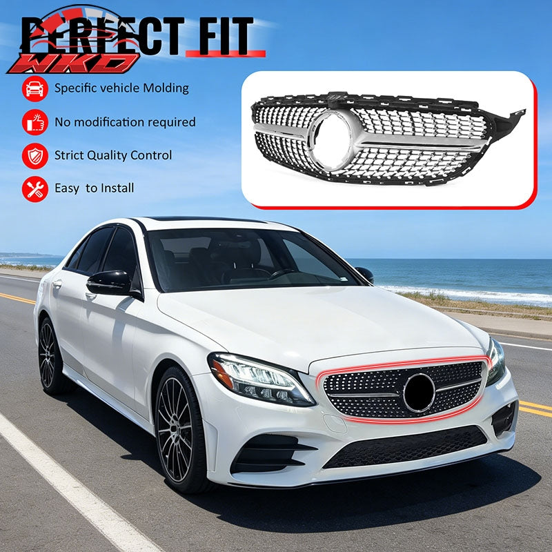 Wholesale 19-21 Benz W205 C300 C43 AMG Diamond Front Upper Grille Unpainted & Chrome - Wikond Auto