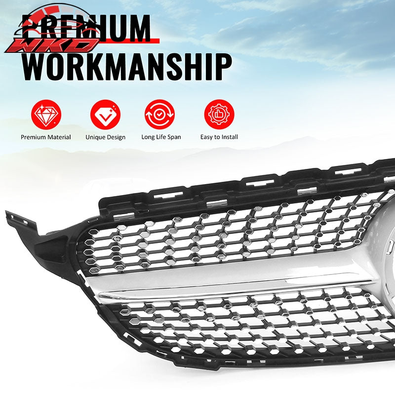 Wholesale 19-21 Benz W205 C300 C43 AMG Diamond Front Upper Grille Unpainted & Chrome - Wikond Auto