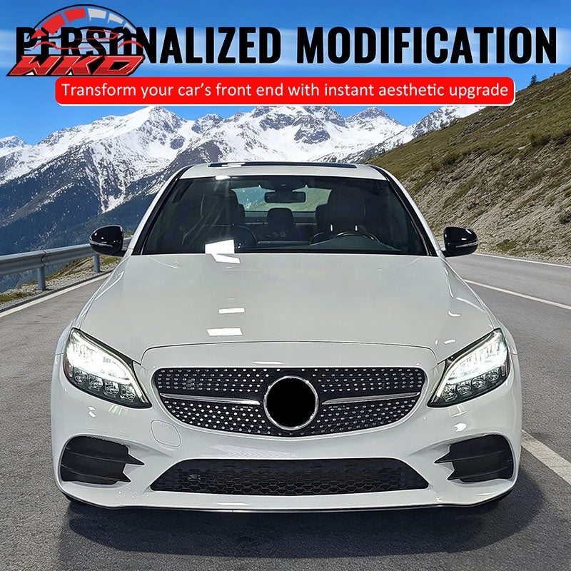 Wholesale 19-21 Benz W205 C300 C43 AMG Diamond Front Upper Grille Unpainted & Chrome - Wikond Auto