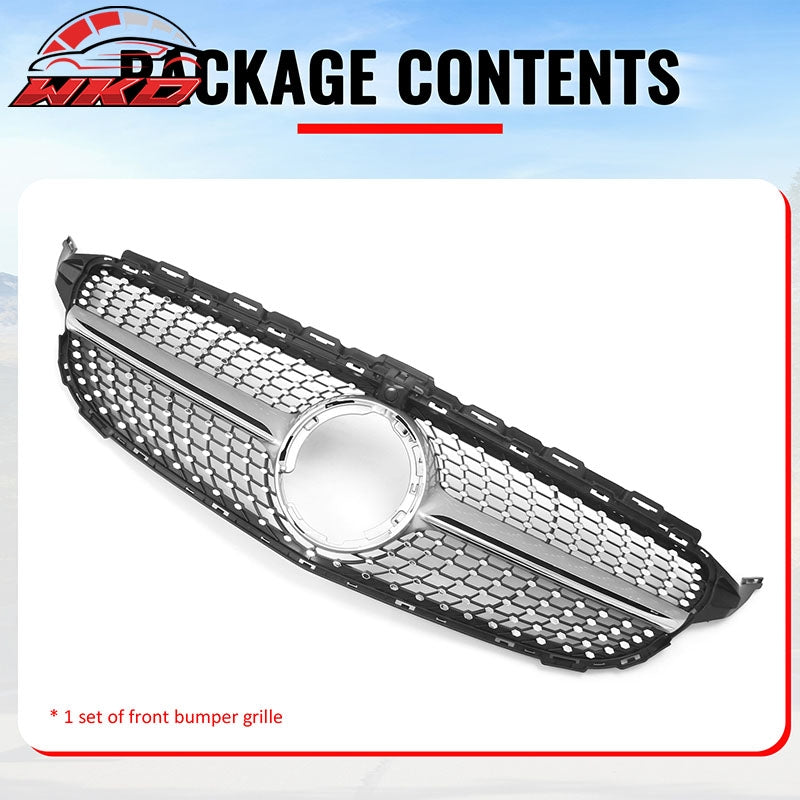 Wholesale 19-21 Benz W205 C300 C43 AMG Diamond Front Upper Grille Unpainted & Chrome - Wikond Auto