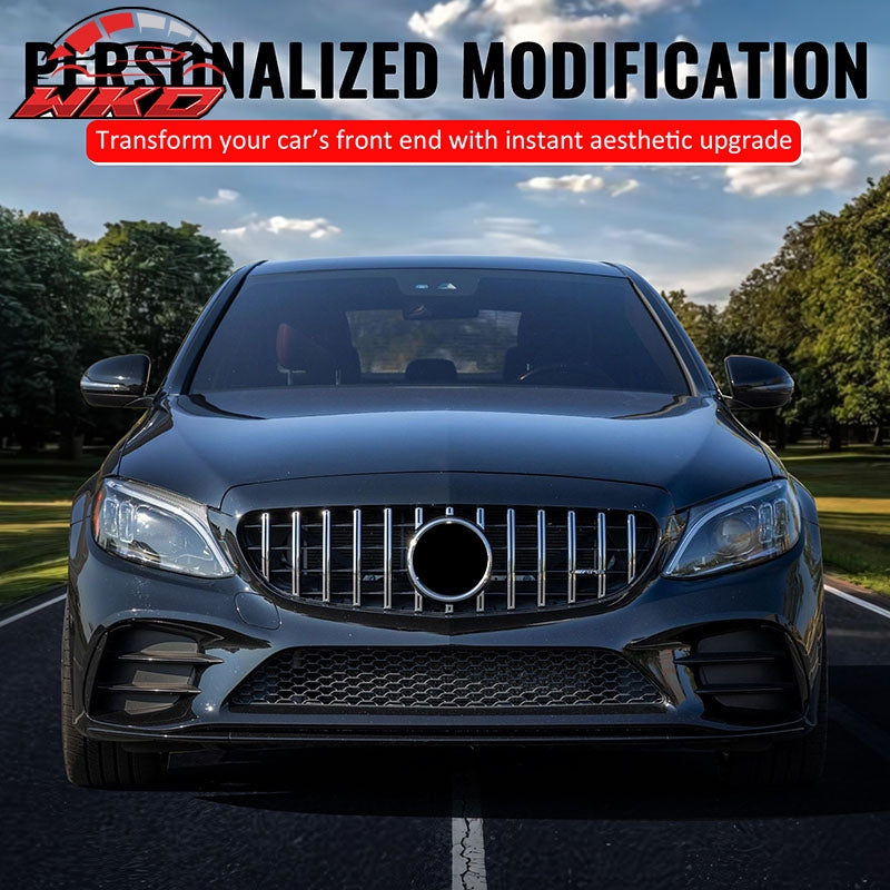 Fits 19-21 Benz W205 C300 C43 AMG GT Style Front Upper Grille Unpainted + Chrome