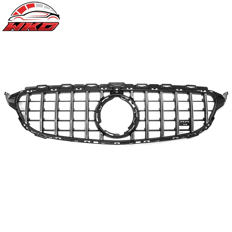 Fits 19-21 Benz W205 C300 C43 AMG GT Style Front Upper Grille Unpainted + Chrome