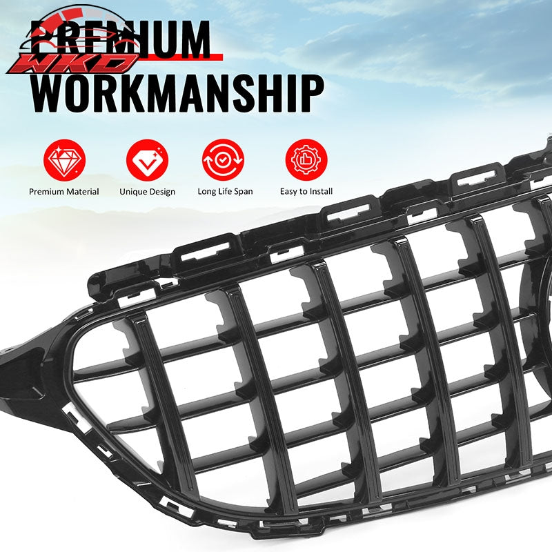 Fits 15-18 Benz W205 C350e C450 AMG GT Style Front Upper Grille Gloss Black ABS