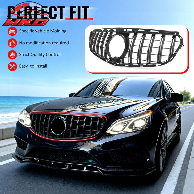 Fits 14-16 Benz W212 E350 E400 E550 GT Style Front Upper Grille Gloss Black ABS