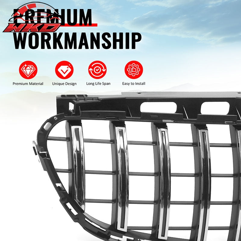 Fits 14-16 Benz W212 E350 E400 E550 GT Style Upper Grille Unpainted & Chrome ABS