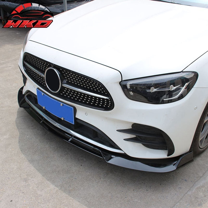 Fits 21-23 Benz W213 E-Class B Style Front Bumper Lip Spoiler PP Gloss Black