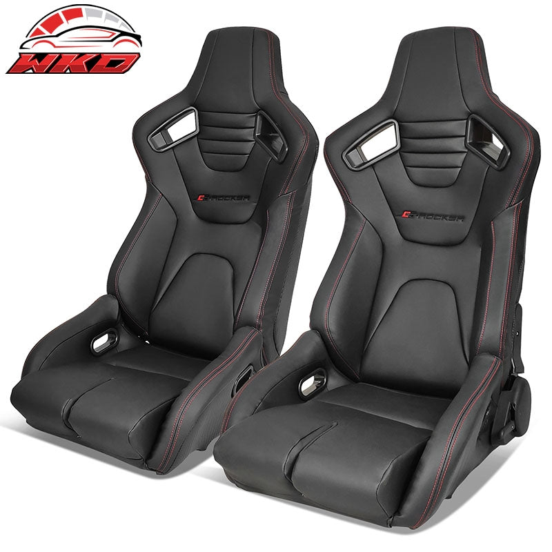 Wholesale Bucket Racing Seat Universal Pair Reclinable Dual Slider Black PU Carbon Leather