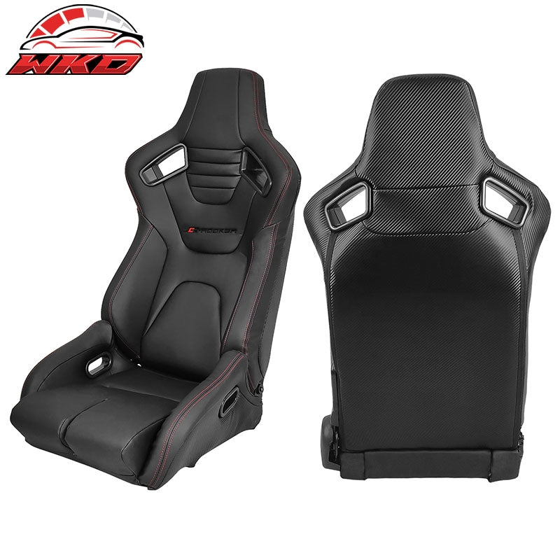 Bucket Racing Seat Universal Pair Reclinable Dual Slider Black PU Carbon Leather