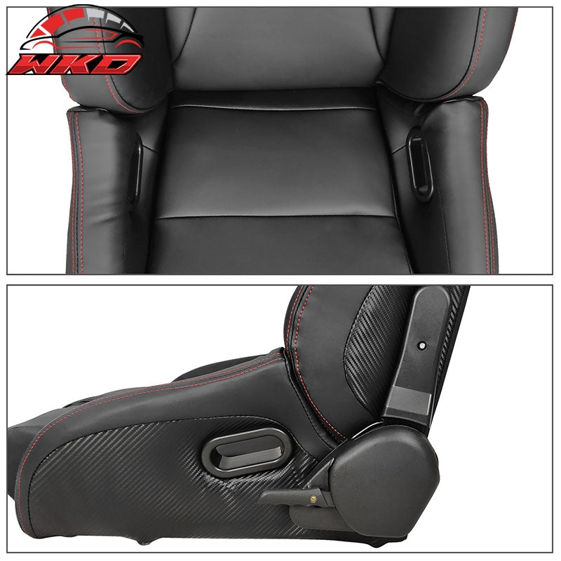 Bucket Racing Seat Universal Pair Reclinable Dual Slider Black PU Carbon Leather