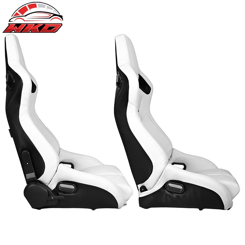 Bucket Racing Seat Universal Pair Reclinable Dual Slider White PU Carbon Leather
