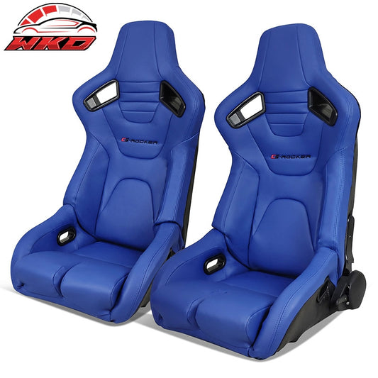Wholesale Bucket Racing Seats Universal Pair Reclinable Dual Slider Blue PU Carbon Leather