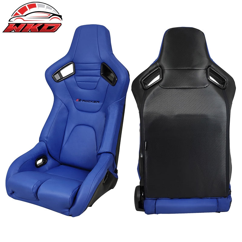 Bucket Racing Seats Universal Pair Reclinable Dual Slider Blue PU Carbon Leather