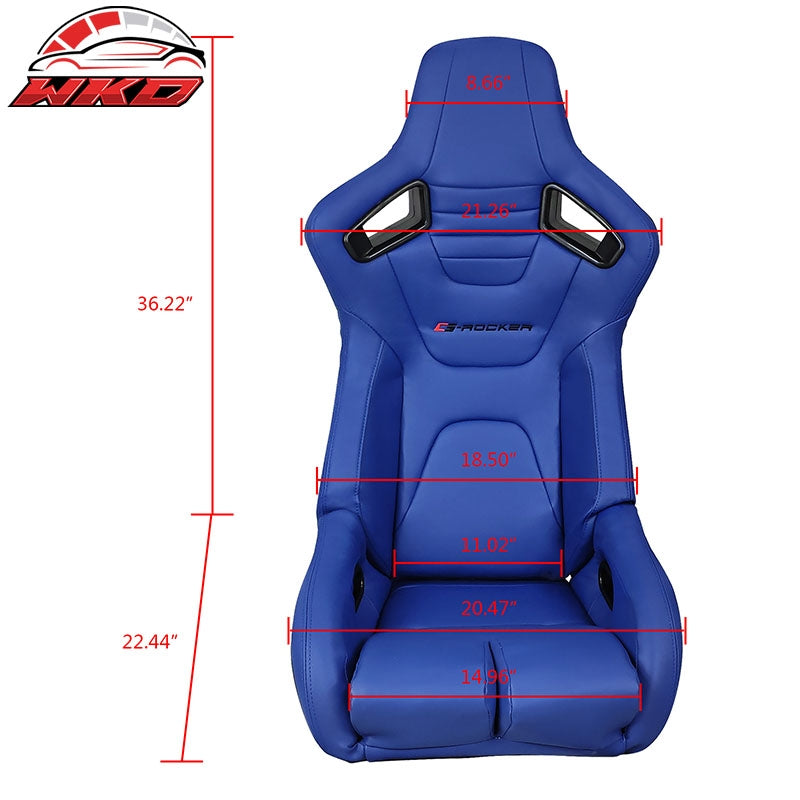 Bucket Racing Seats Universal Pair Reclinable Dual Slider Blue PU Carbon Leather