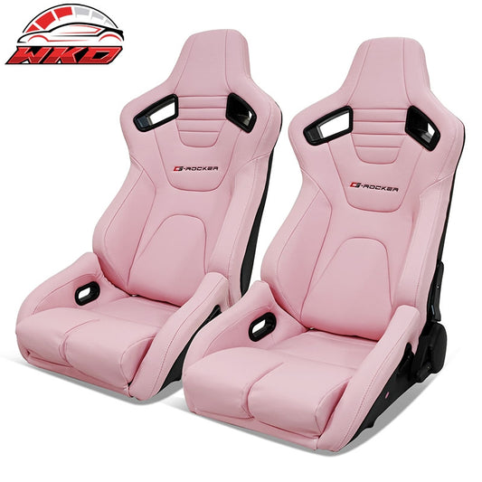 Wholesale Bucket Racing Seats Universal Pair Reclinable Dual Slider Pink PU Carbon Leather