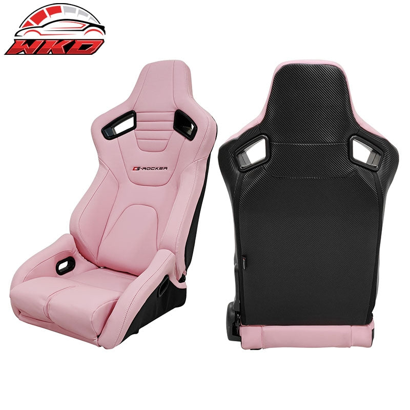 Bucket Racing Seats Universal Pair Reclinable Dual Slider Pink PU Carbon Leather