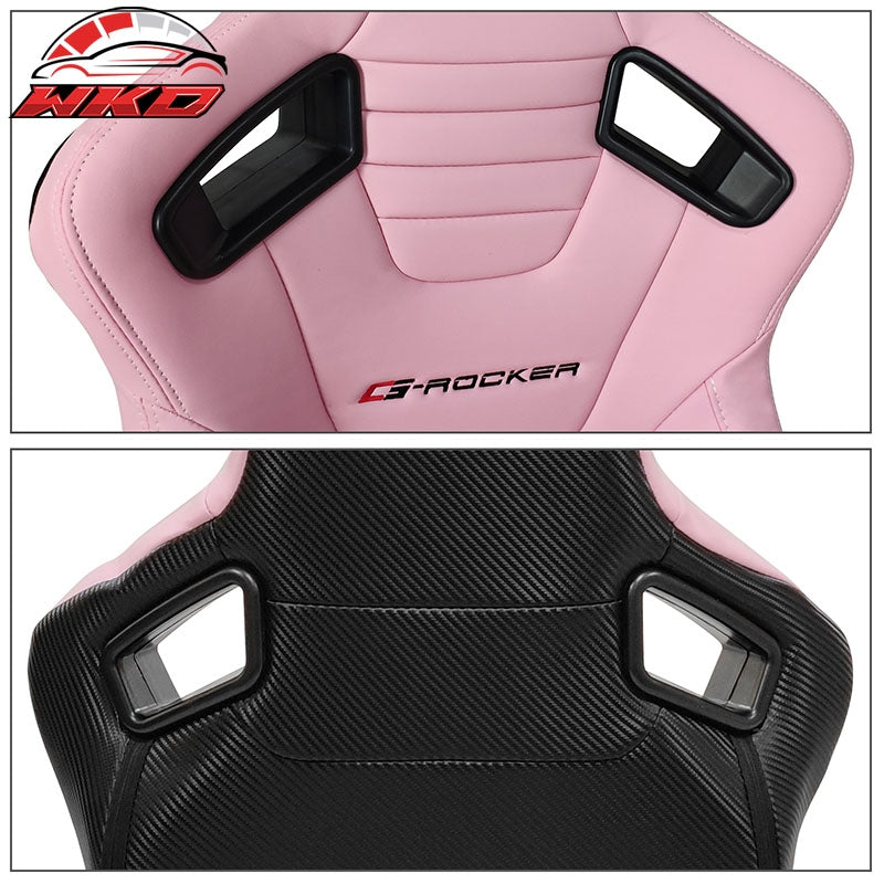 Bucket Racing Seats Universal Pair Reclinable Dual Slider Pink PU Carbon Leather