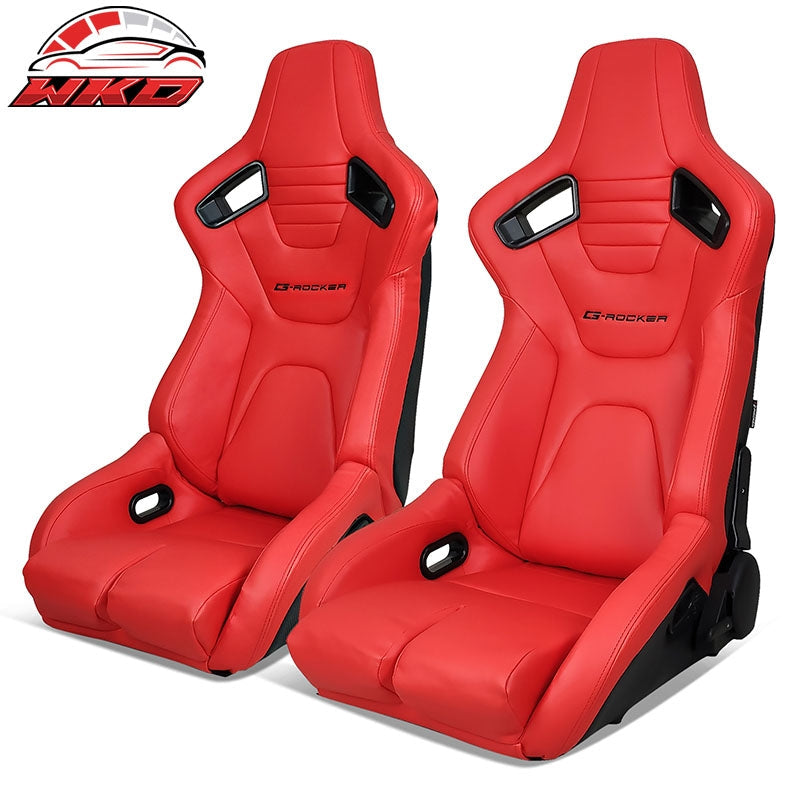 Wholesale Bucket Racing Seats Universal Pair Reclinable Dual Sliders Red PU Carbon Leather