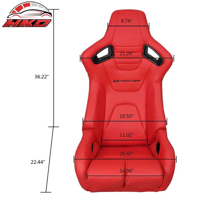 Bucket Racing Seats Universal Pair Reclinable Dual Sliders Red PU Carbon Leather