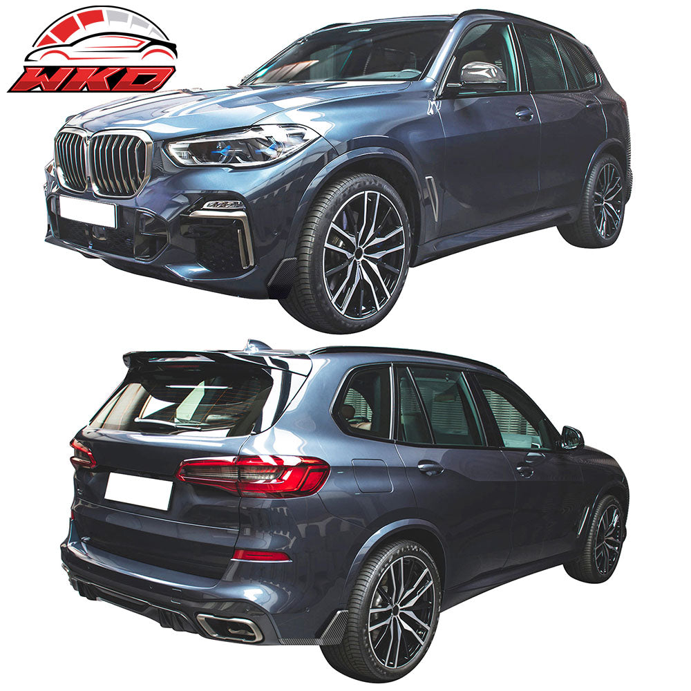 Fits 19-23 BMW G05 X5 MP Style Front + Rear Bumper Aprons ABS Carbon Fiber Print