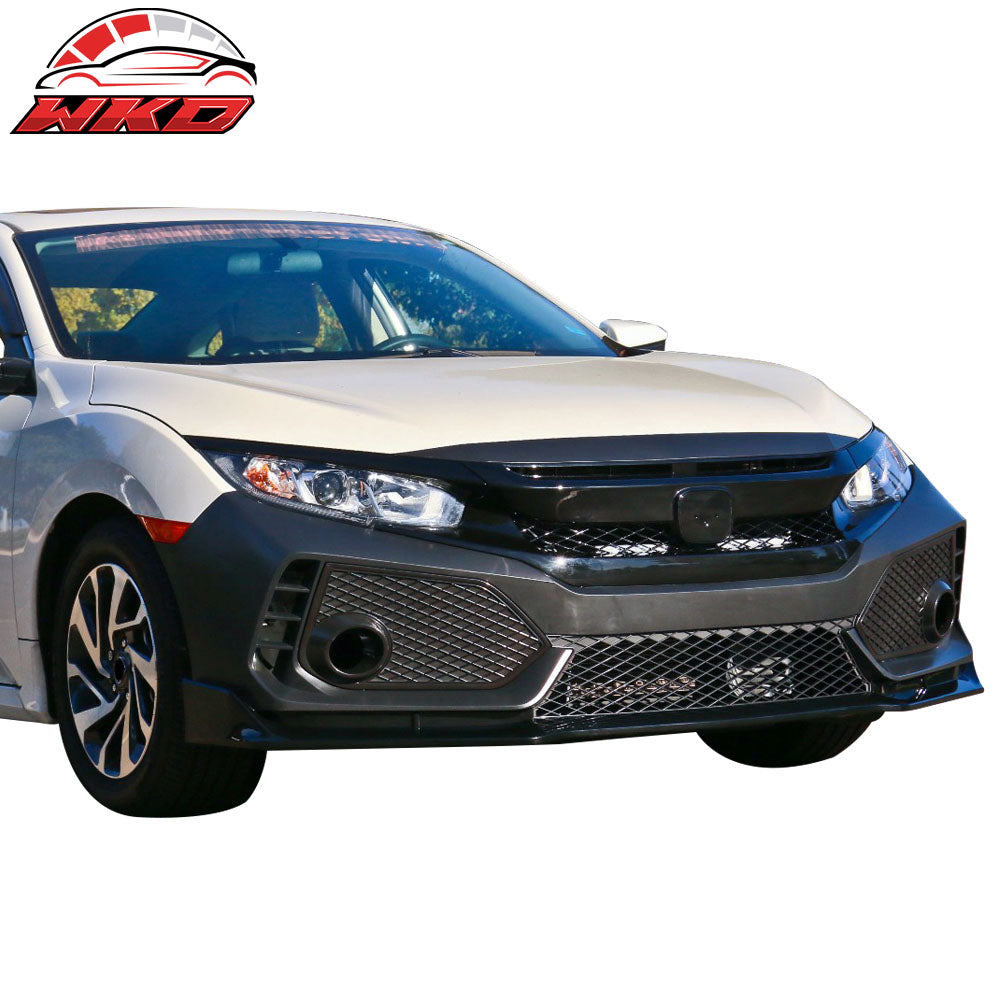 Fits 16-21 Civic Sedan Coupe Type-R Front Bumper + Grille + Lip Gloss Black
