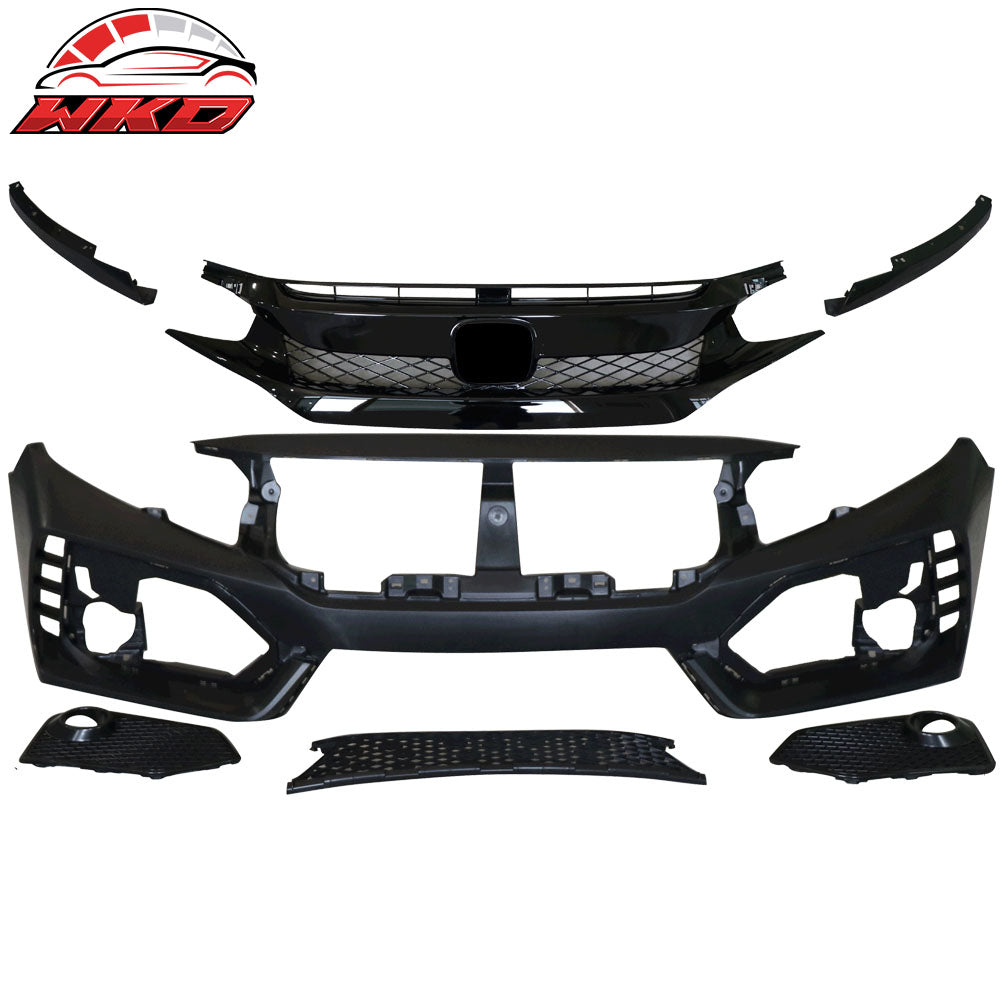 2016-21 Honda Civic Type-R Style Painted Front Bumper w/ Lip Gloss Black Red | Wholesale