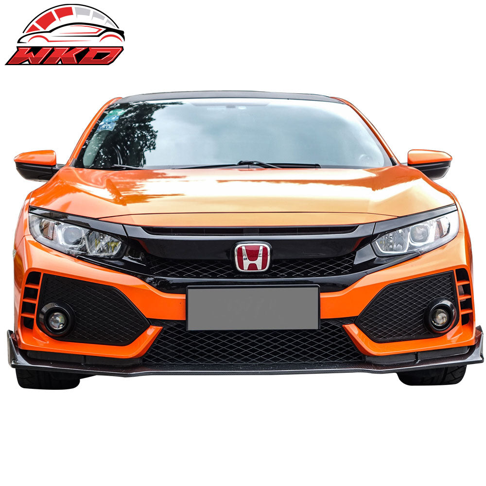 Fits 16-21 Honda Civic Type-R Style Painted Front Bumper w/ Lip Gloss Black Red