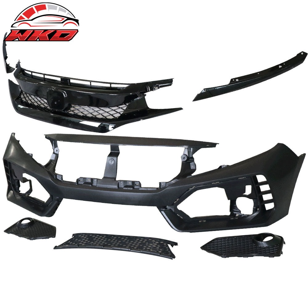 Fits 16-21 Honda Civic Type-R Style Painted Front Bumper w/ Lip Gloss Black Red