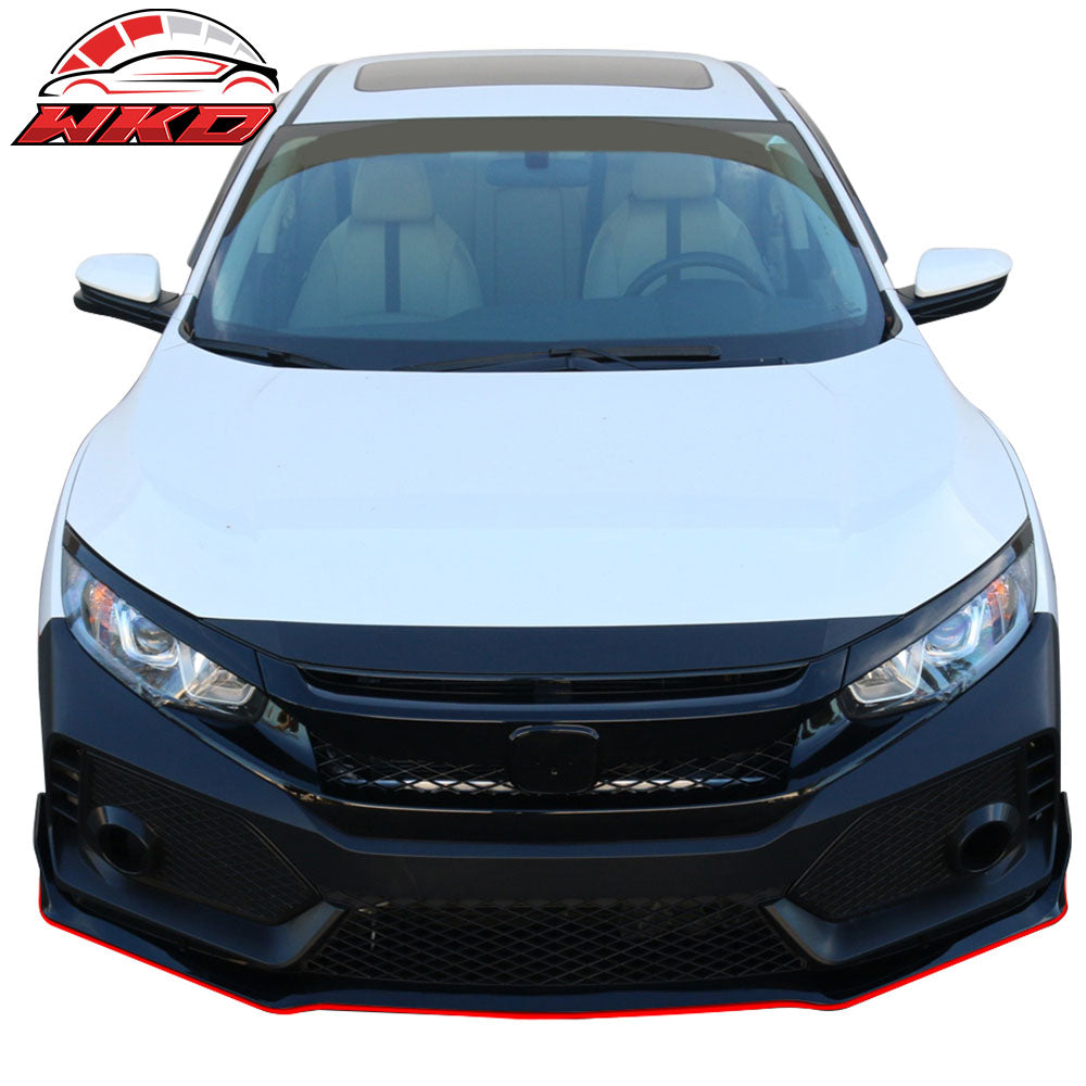 Fits 16-21 Honda Civic Type-R Style Painted Front Bumper w/ Lip Gloss Black Red