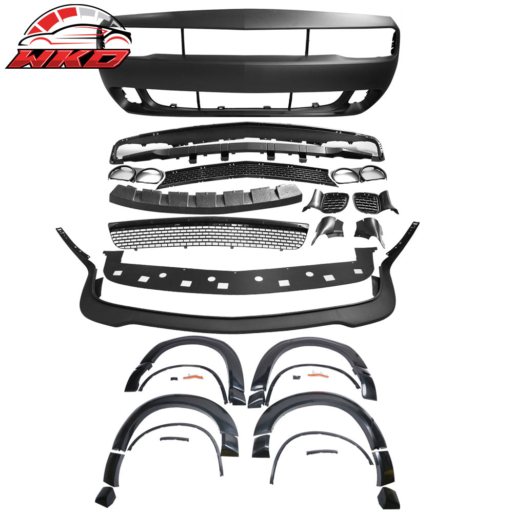 2015-23 Dodge Challenger Hellcat Front Bumper Cover W/Lip + Demon Fender Flare | Wholesale