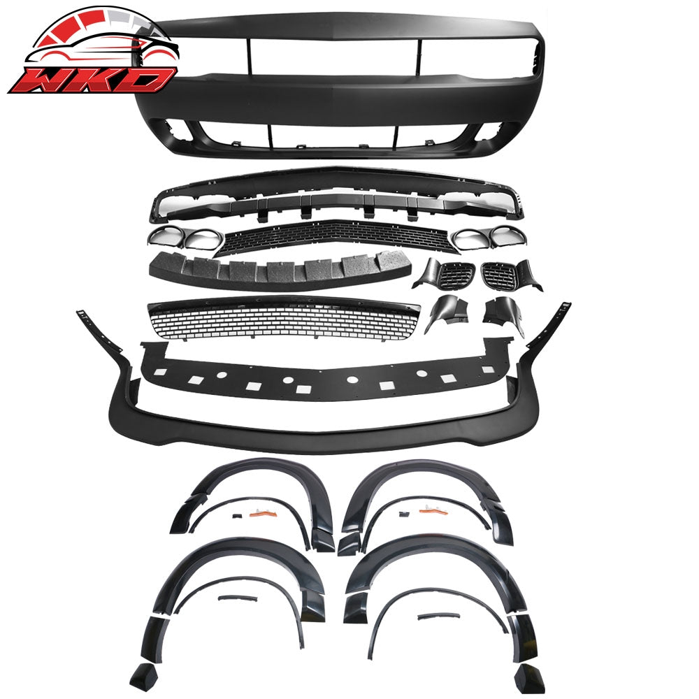 2015-23 Dodge Challenger Hellcat Front Bumper Cover W/Lip + Demon Fender Flare | Wholesale Default Title - Wikond Auto
