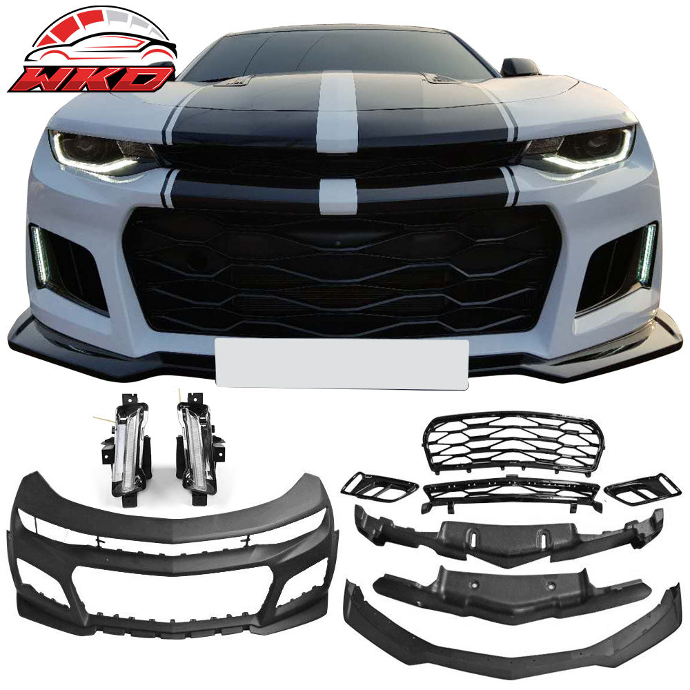 Fits 16-18 Chevy Camaro ZL1 Style Front Bumper Cover Conversion w/ DRL Fog Light
