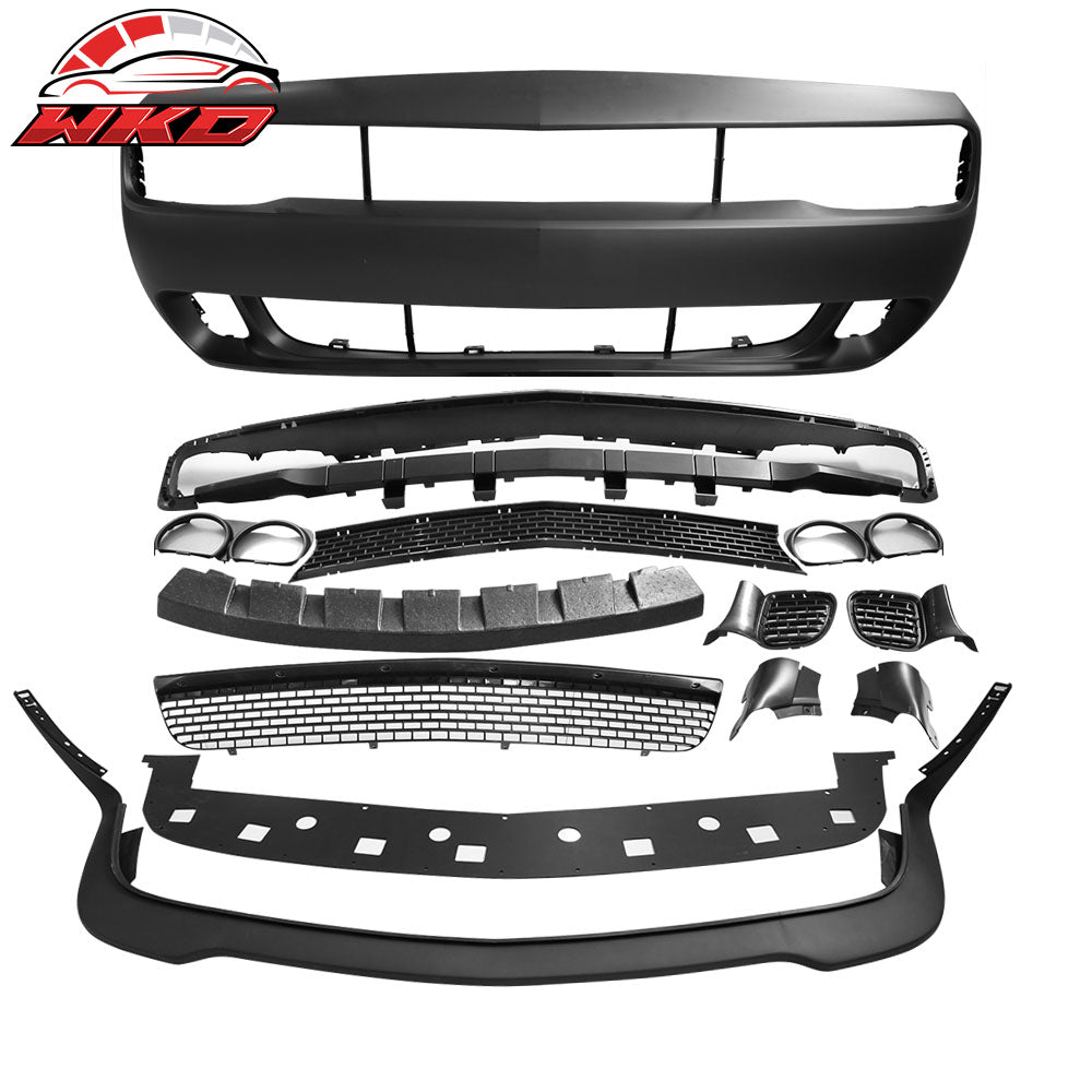 Fits 08-14 Dodge Challenger Front Bumper Cover & SRT Style Front Bumper Lip PP