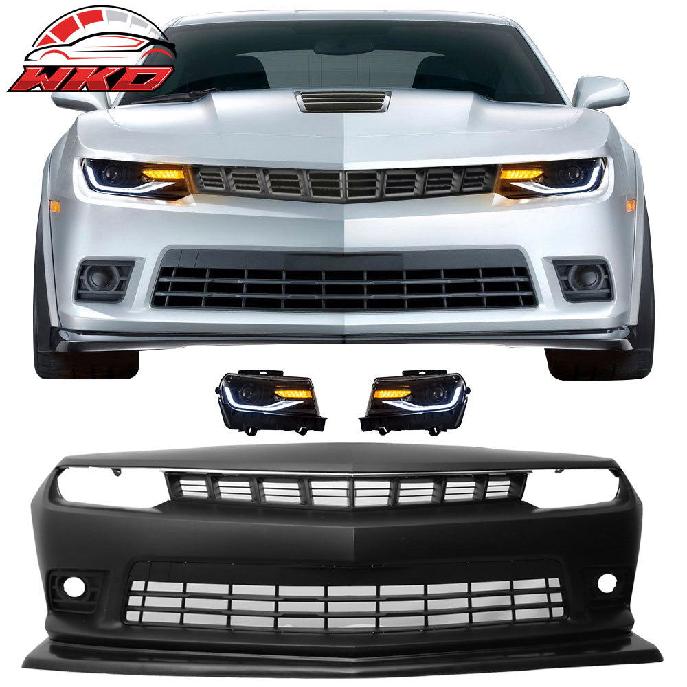 Fits 14-15 Chevy Camaro SS Style Front Bumper Cover w/ 6th Gen Style Headlights