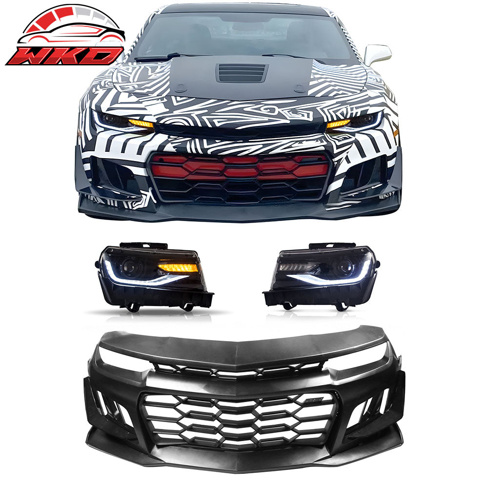 Fit 14-15 Chevy Camaro 5th to 6th Gen 1LE Style Front Bumper Cover w/ Headlights