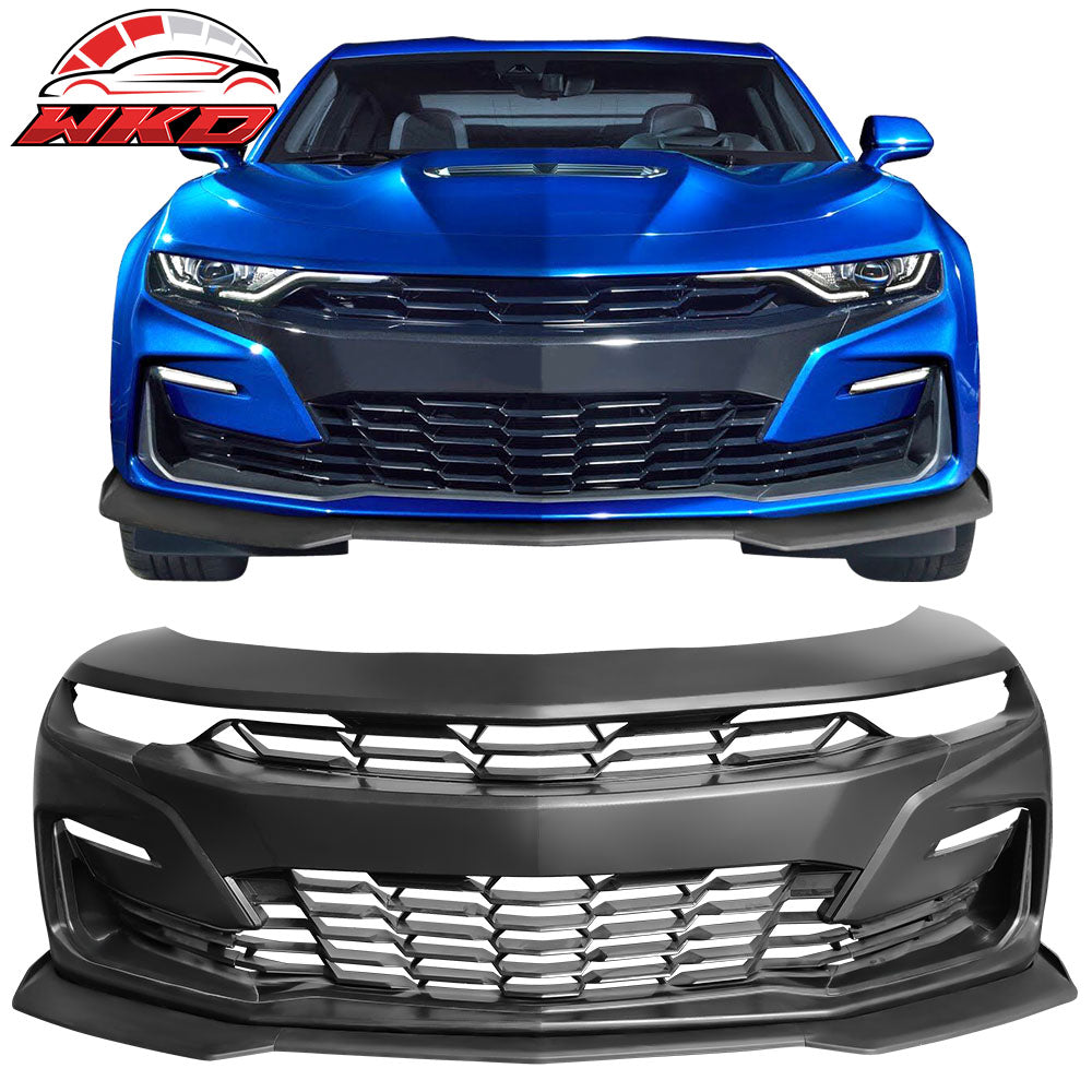For 19-24 Camaro SS Style PP Front Bumper Cover Conversion DRL + Matte Black Lip