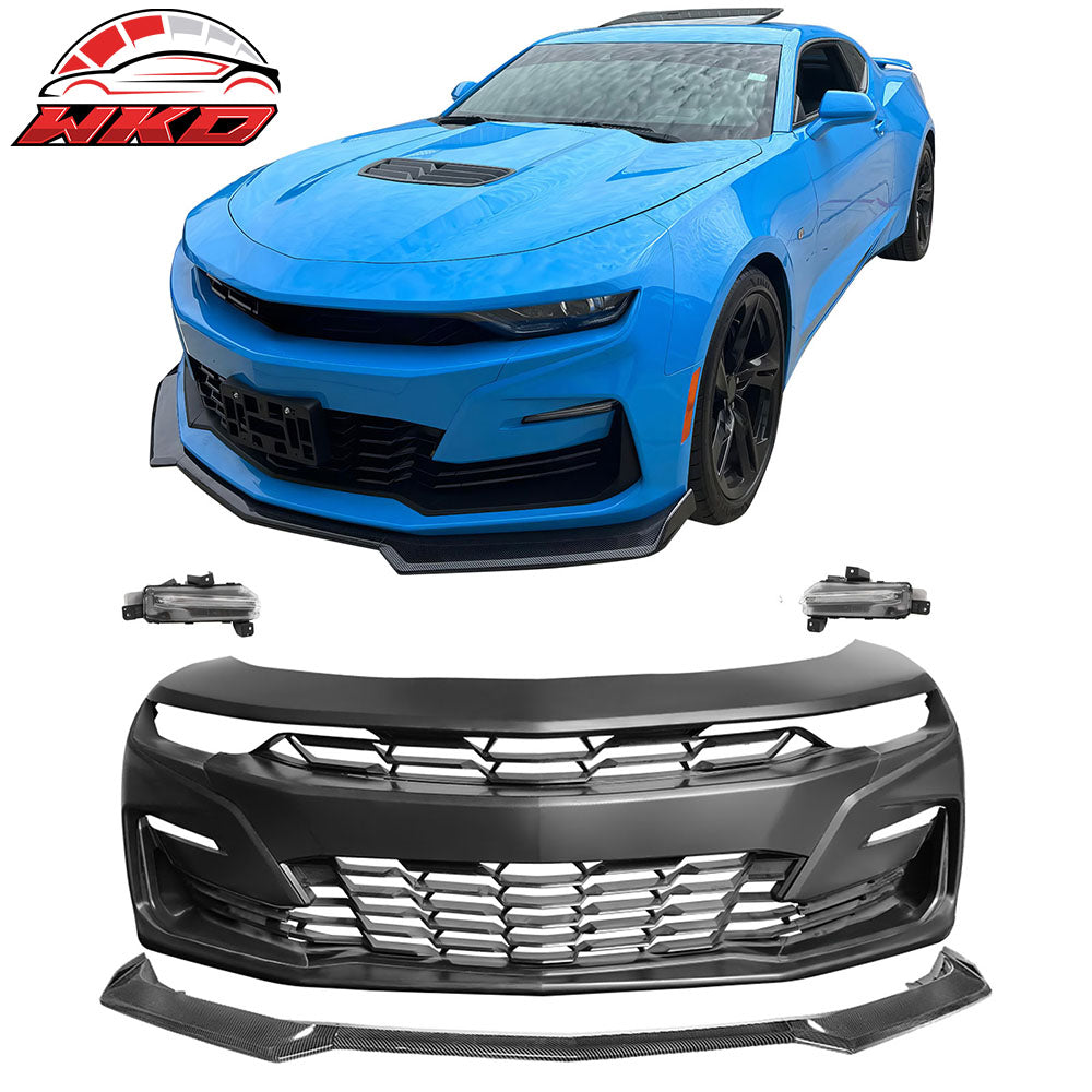 Fits 19-24 Camaro SS PP Front Bumper Cover Conversion DRL Carbon Fiber Print Lip