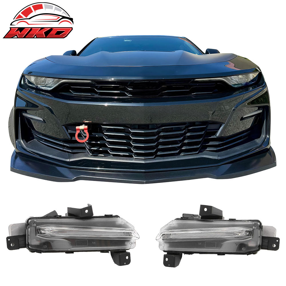Fits 19-24 Chevy Camaro 19 SS Style Front Bumper Cover LED DRL + Matte Black Lip
