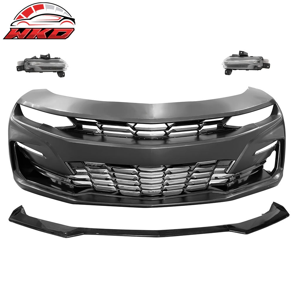 19-24 Chevy Camaro 19 SS Style Front Bumper Cover LED DRL + Gloss Black Lip | Wholesale - Wikond Auto