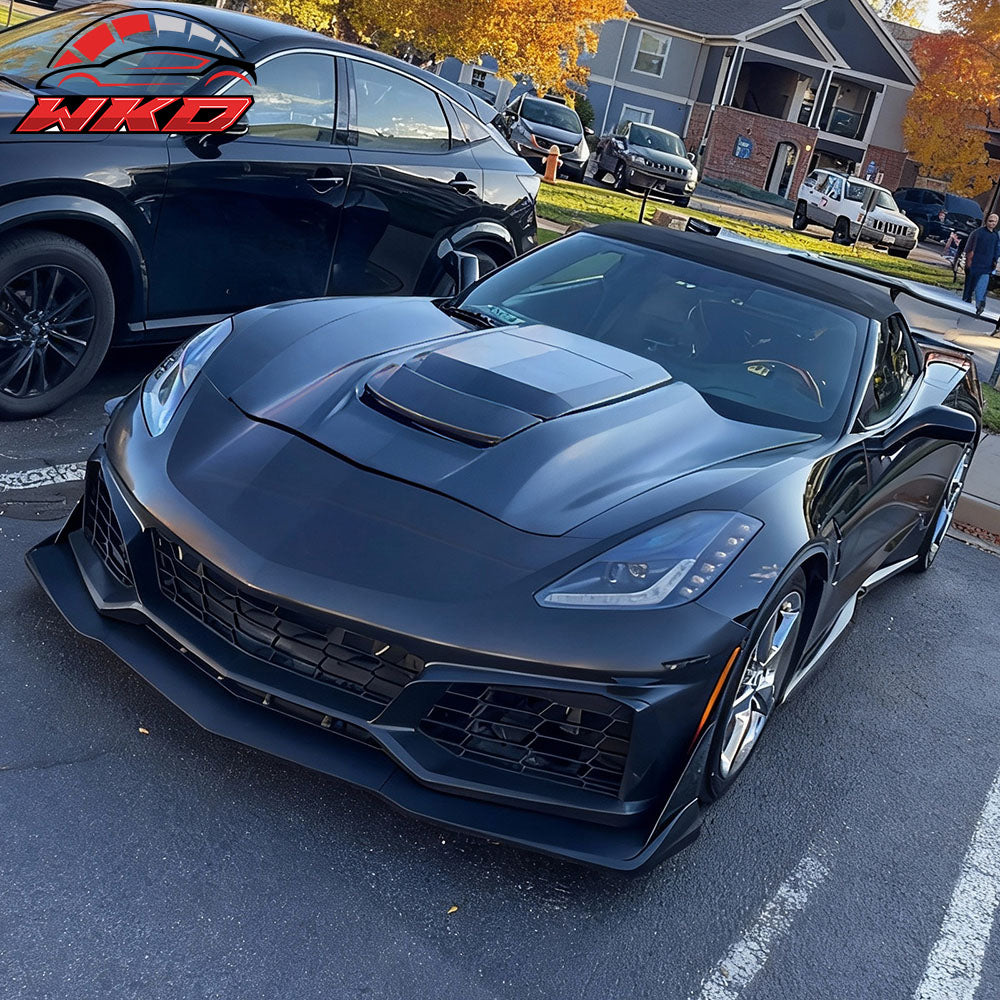Fits 14-19 Chevy Corvette C7 ZR1 Style Cowl Vented Extractor Front Bumper Hood
