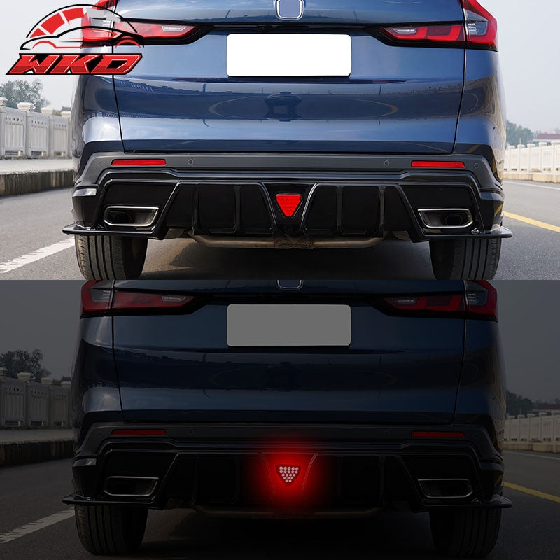 Fits 23-26 Honda CR-V Hybrid IKON Gloss Black Rear Bumper Lip Diffuser PP W/ LED