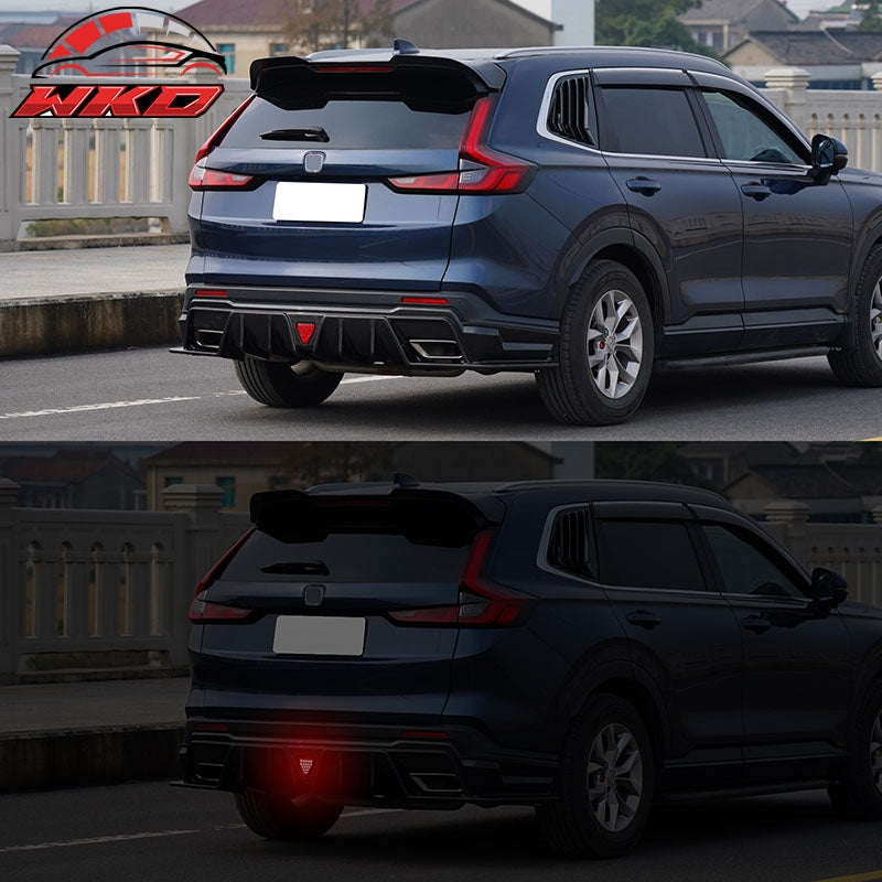 Fits 23-26 Honda CR-V IKON Carbon Fiber Print Rear Bumper Lip Diffuser PP W/ LED