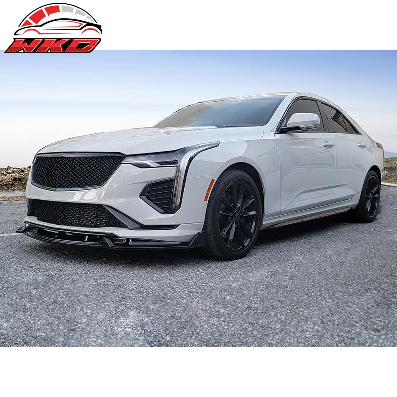 Fits 20-26 Cadillac CT4 Gloss Black Front Bumper Lip Spoiler Splitter PP 3PC