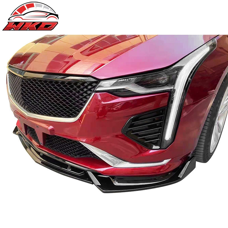 Fits 20-26 Cadillac CT4 Gloss Black Front Bumper Lip Spoiler Splitter PP 3PC