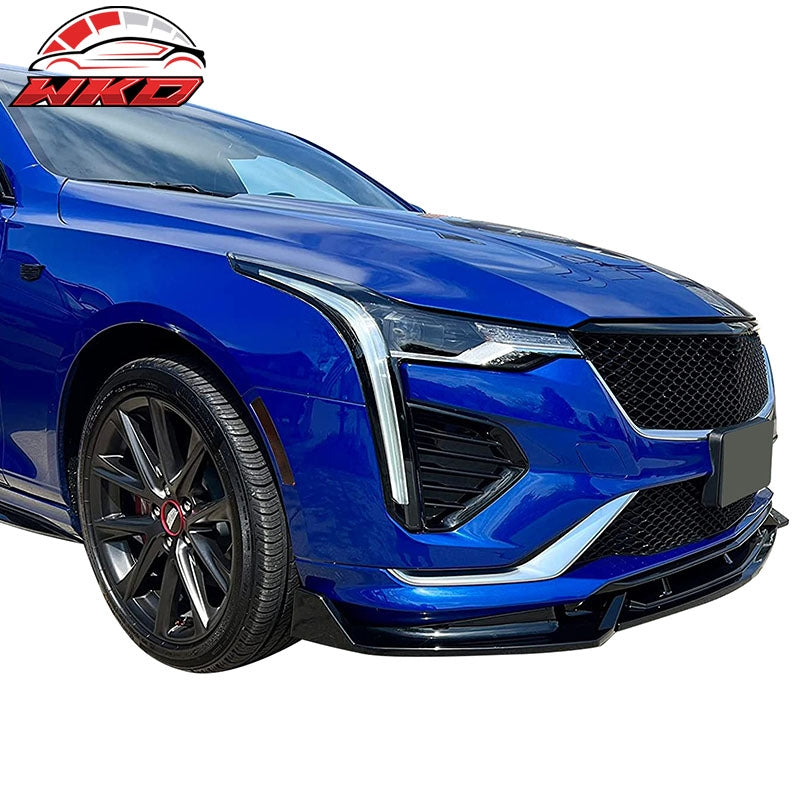 Fits 20-26 Cadillac CT4 Gloss Black Front Bumper Lip Spoiler Splitter PP 3PC