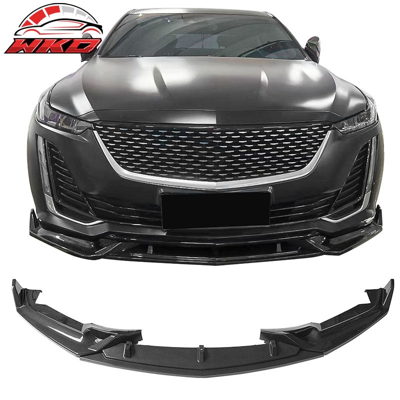 Wholesale 20-24 Cadillac CT5 3PC Carbon Fiber Print PP Front Bumper Lip Chin Spoiler