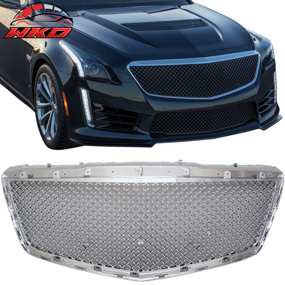 Fits 14-19 Cadillac CTS Sedan B Style Chrome Front Bumper Hood Grille Grill ABS